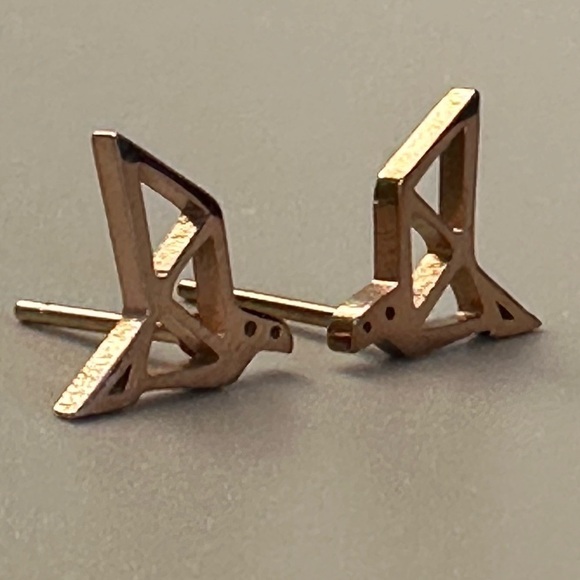 Stainless Steel and Rose Gold Origami Bird Studs - Picture 12 of 12